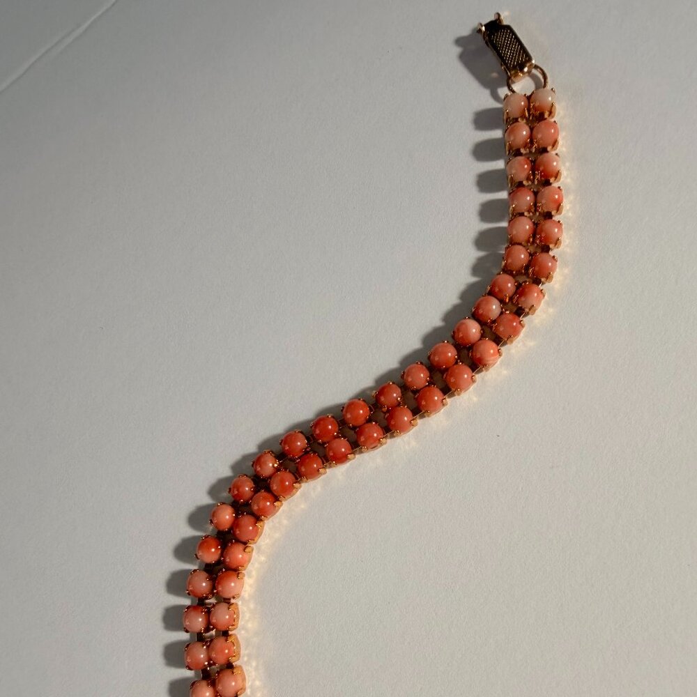 Vintage Genuine Red Coral Double Strand Bracelet – Gold Filigree Clasp